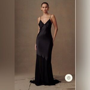 Meshki Black Satin & Sheer Maxi Slip Dress